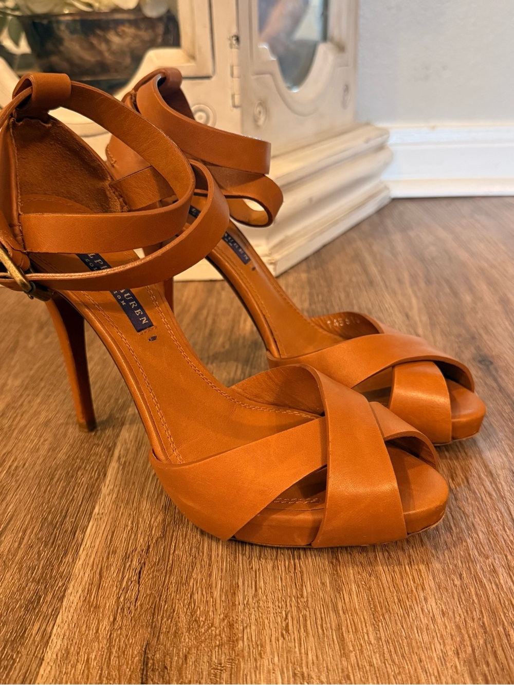 Ralph Lauren Purple Label Platform Sandal Brown Leather High Heels Italy Size 8